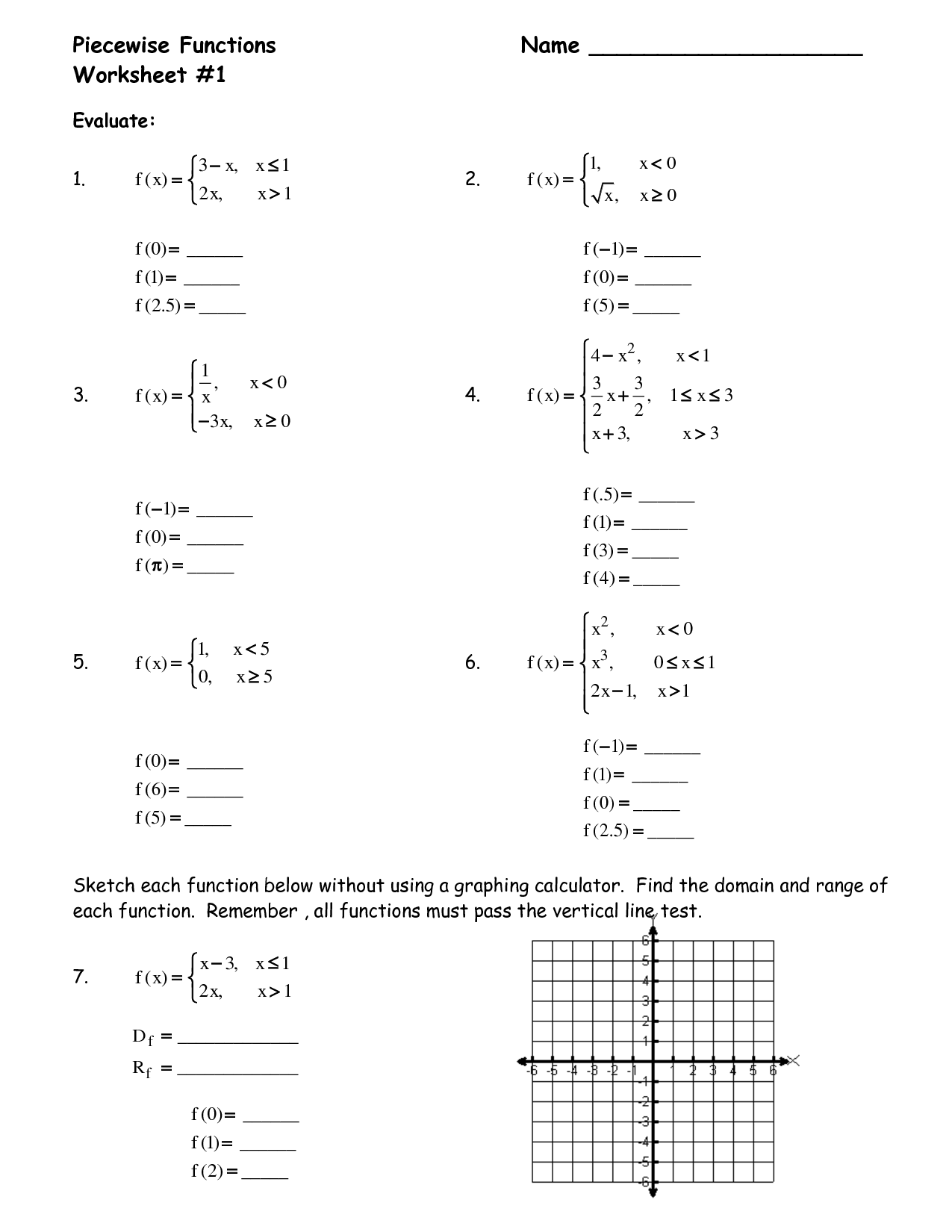 worksheet 1.8 homework piecewise functions