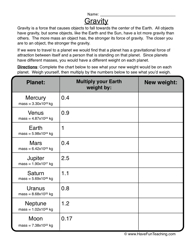 Gravity Worksheets