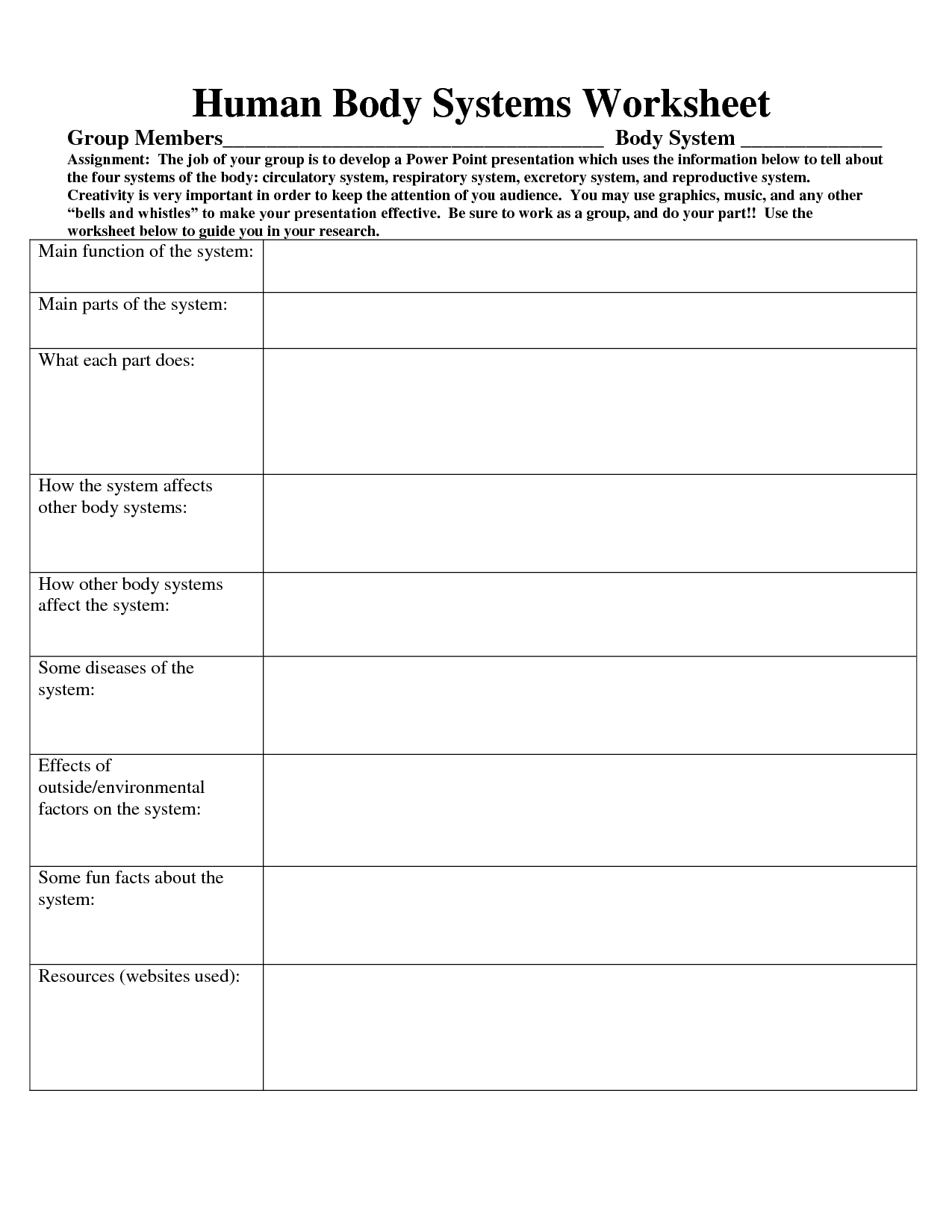 Human Body Systems Worksheets Image