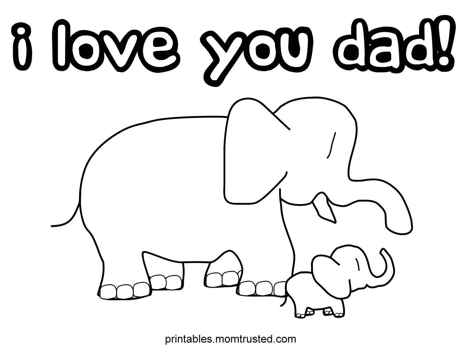I Love You Dad Coloring Page Elephants