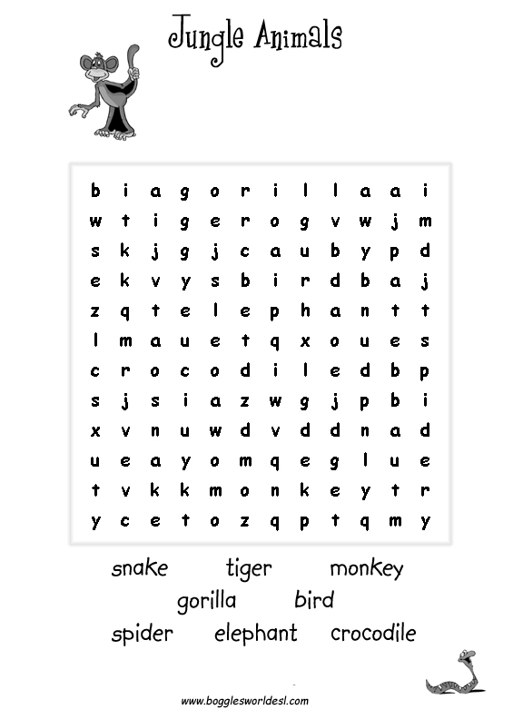 Jungle Animal Word Search Image