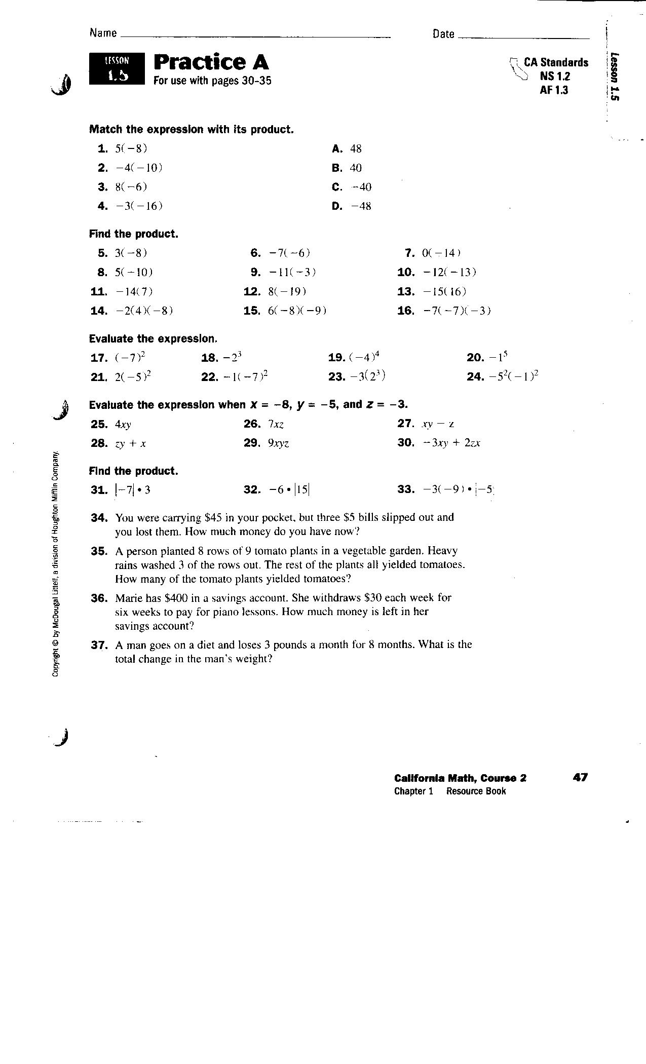 Lesson 5 Homework Practice Answers Image