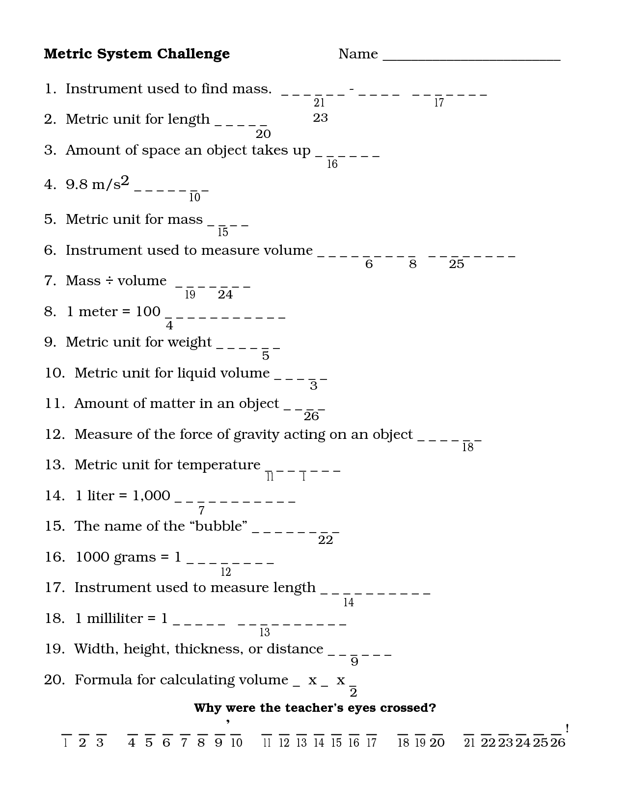Metric System Challenge Worksheet Answers Image