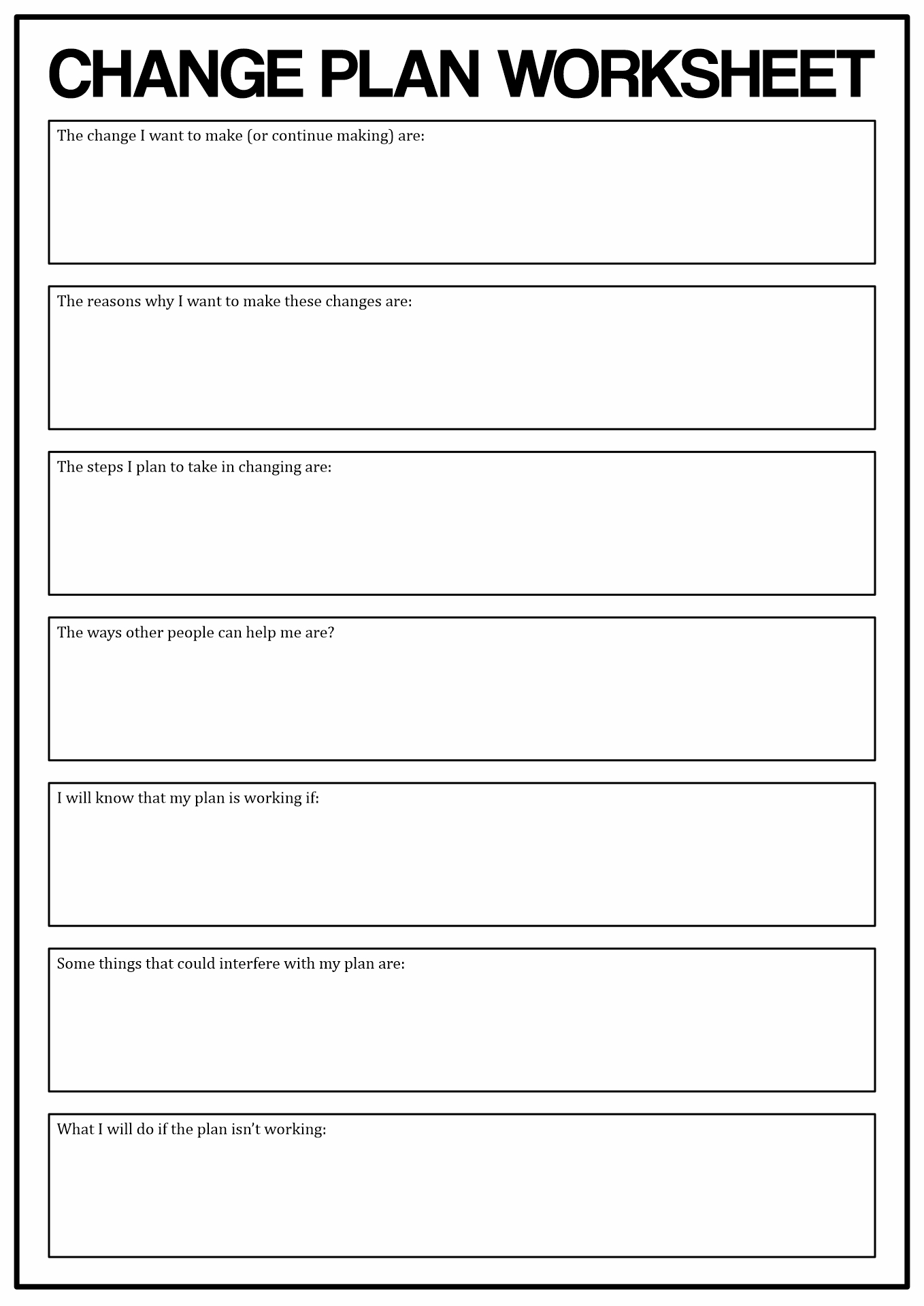 Motivational Interviewing Stages of Change Worksheet