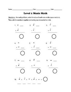 Music Note Value Math Worksheets Image