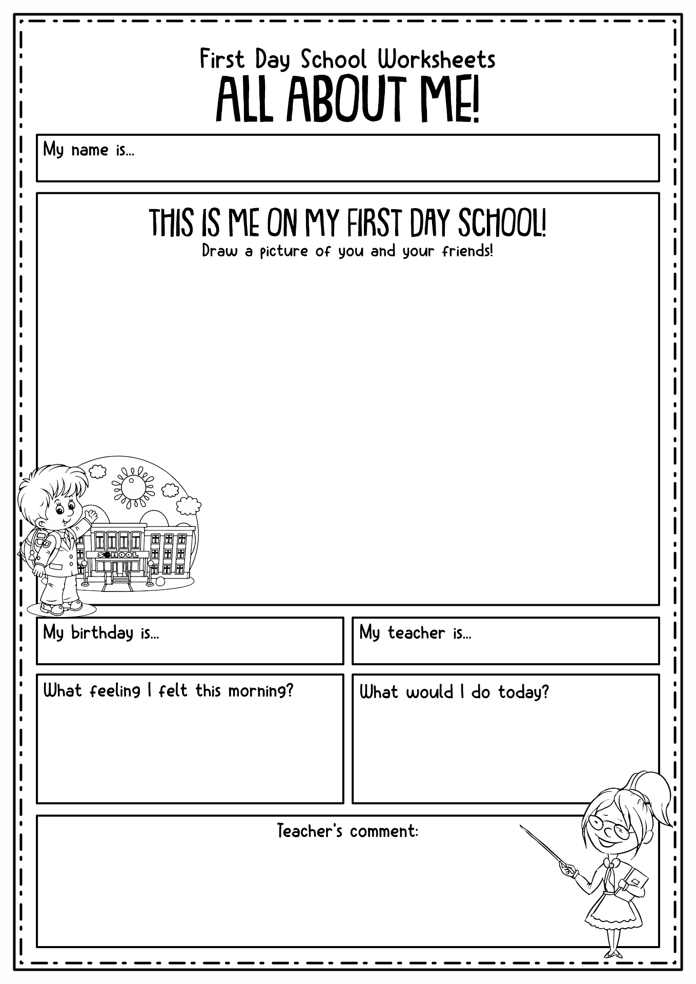 My First Day of School Worksheet Image