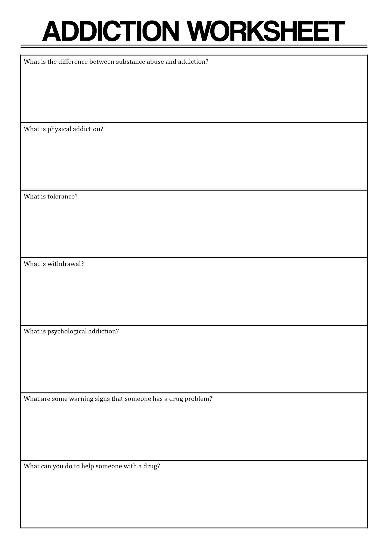 Printable Recovery Worksheets Image