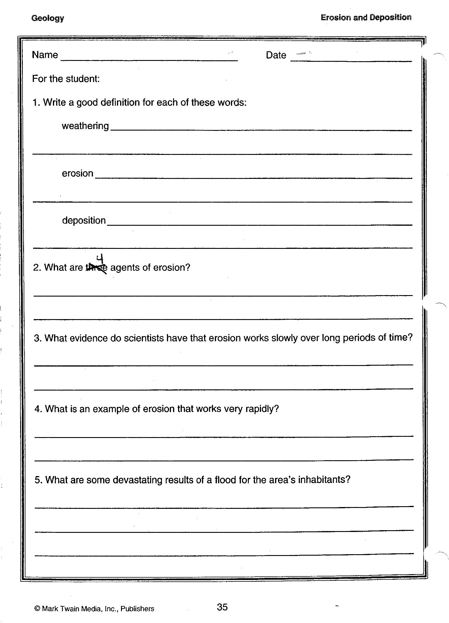 Weathering and Erosion Worksheet