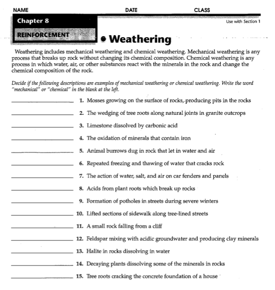Weathering Erosion and Deposition Worksheets