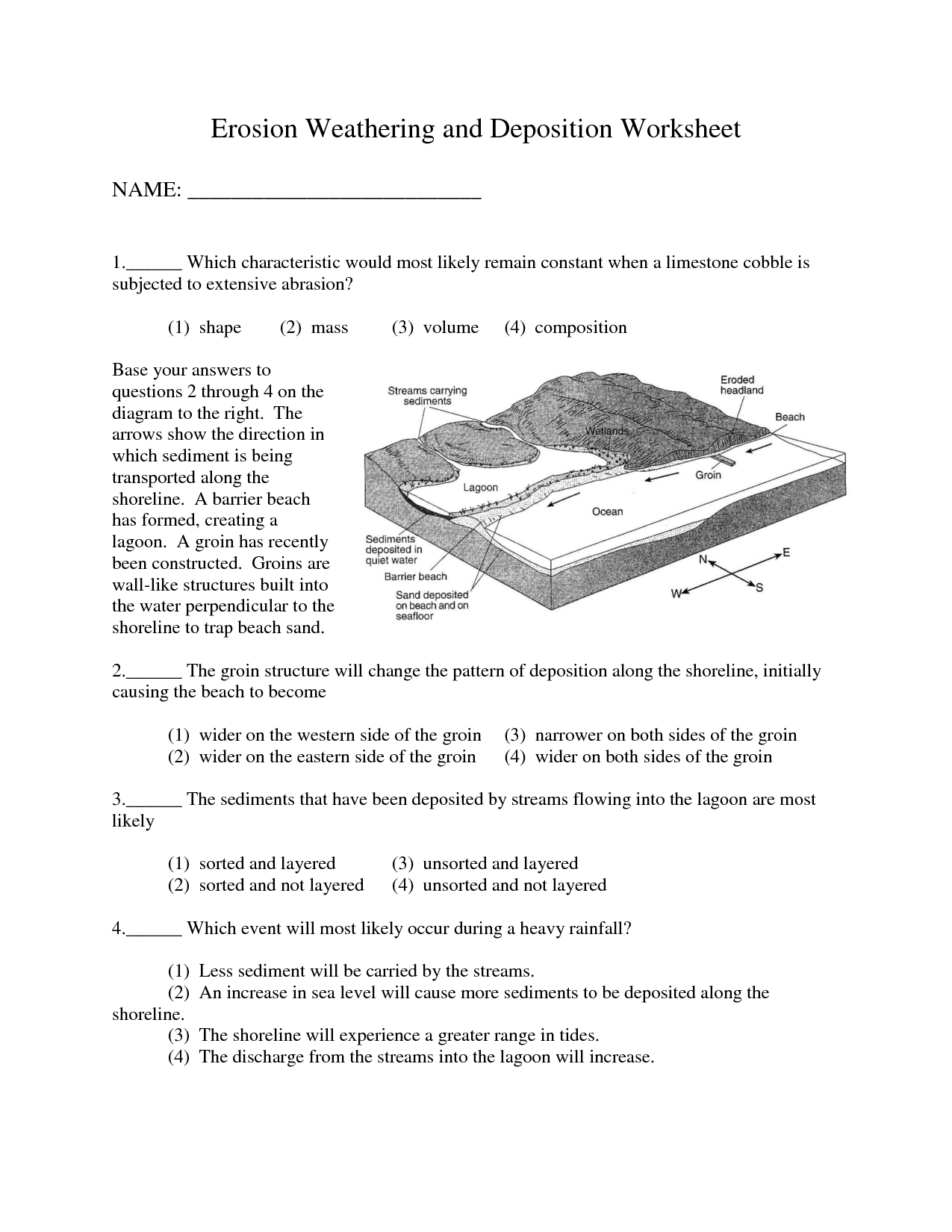 Weathering Erosion Deposition Worksheet Image