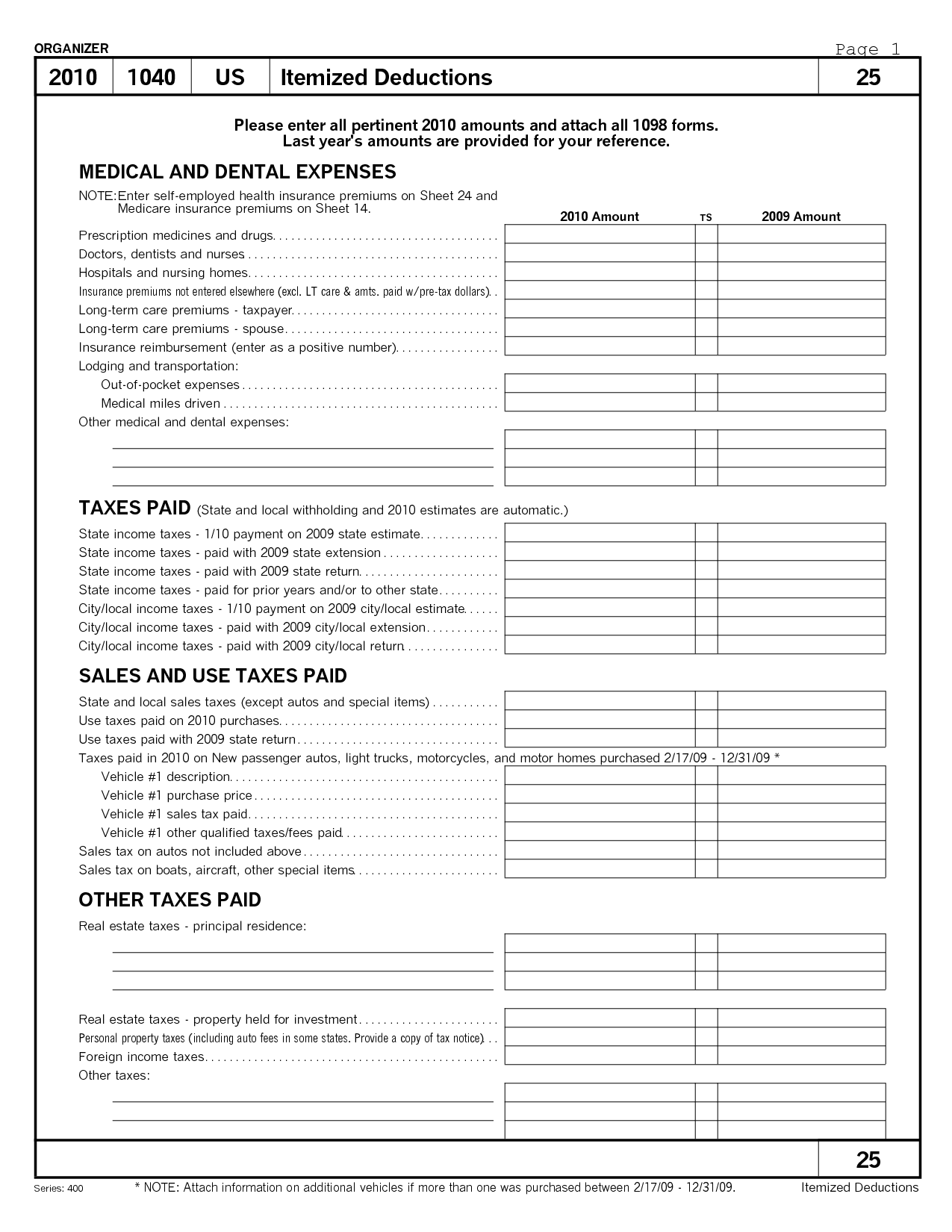 Tax Deduction Items List