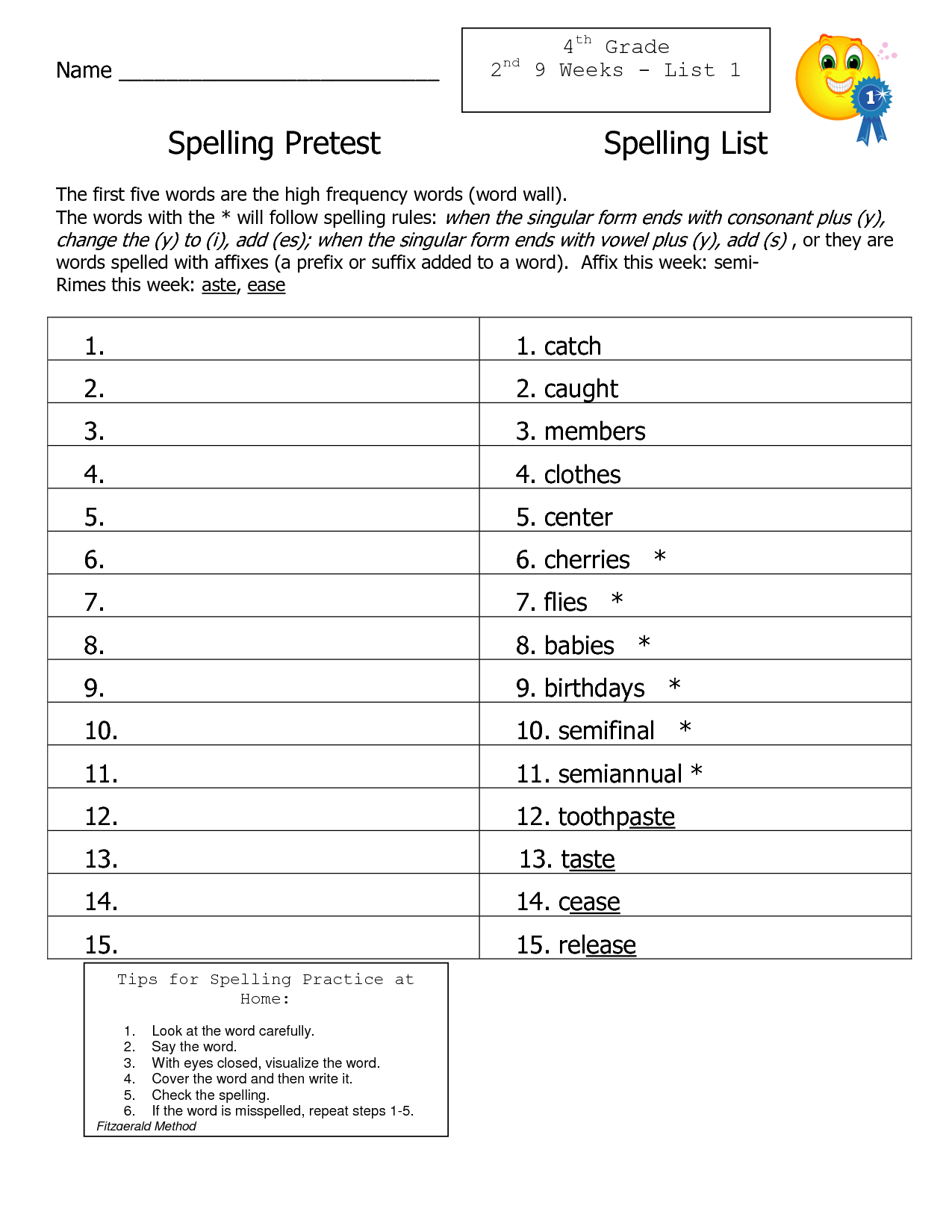 4th Grade Spelling Words Worksheets Image