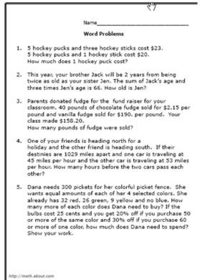 8th Grade Math Problems Worksheets Image