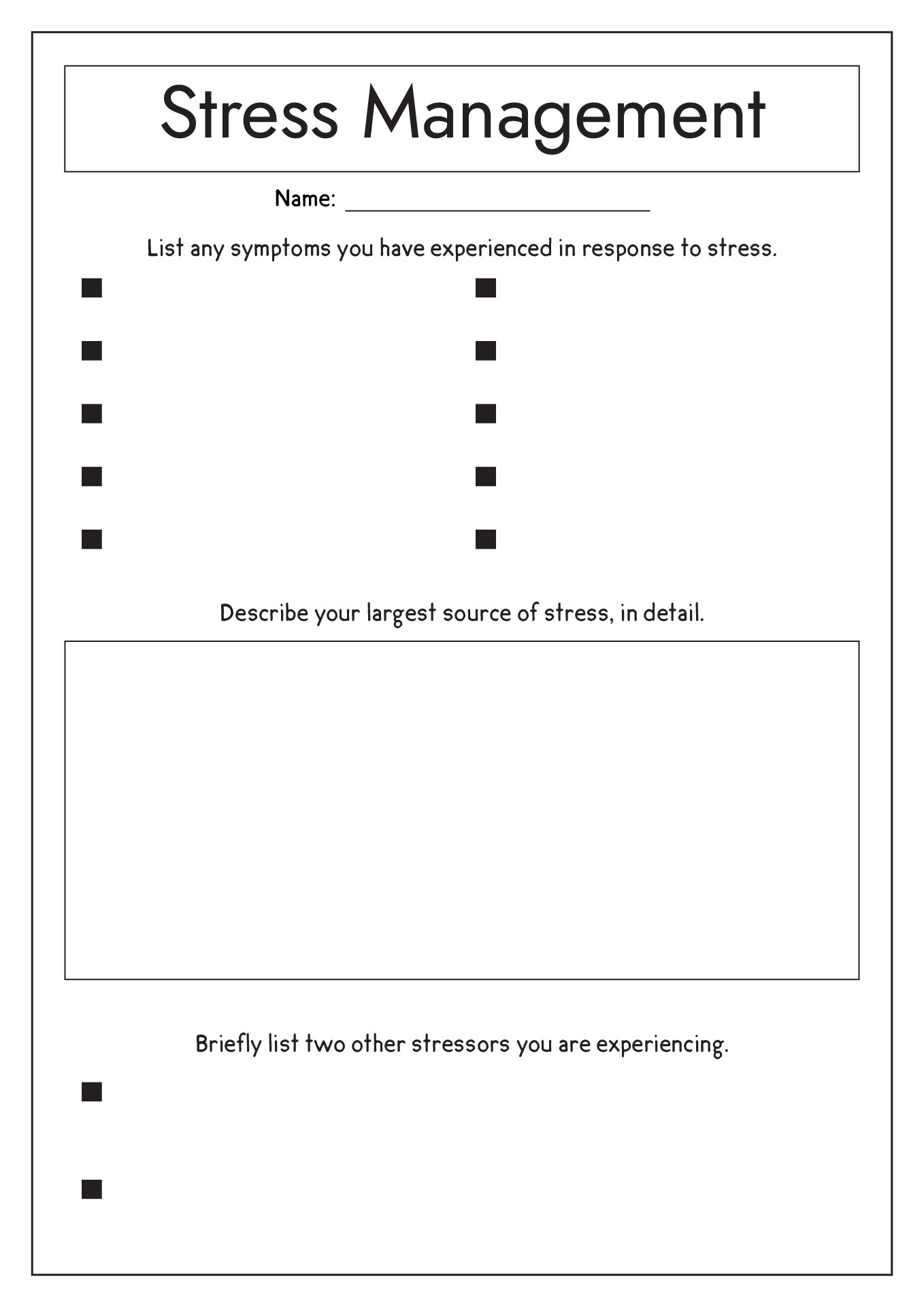 Anxiety and Stress Management Worksheets