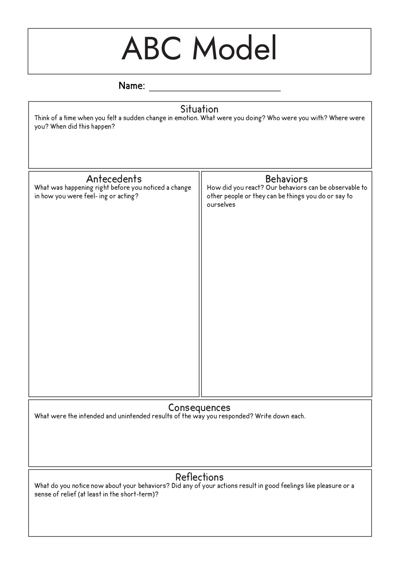 Cognitive Behavioral Therapy ABC Model