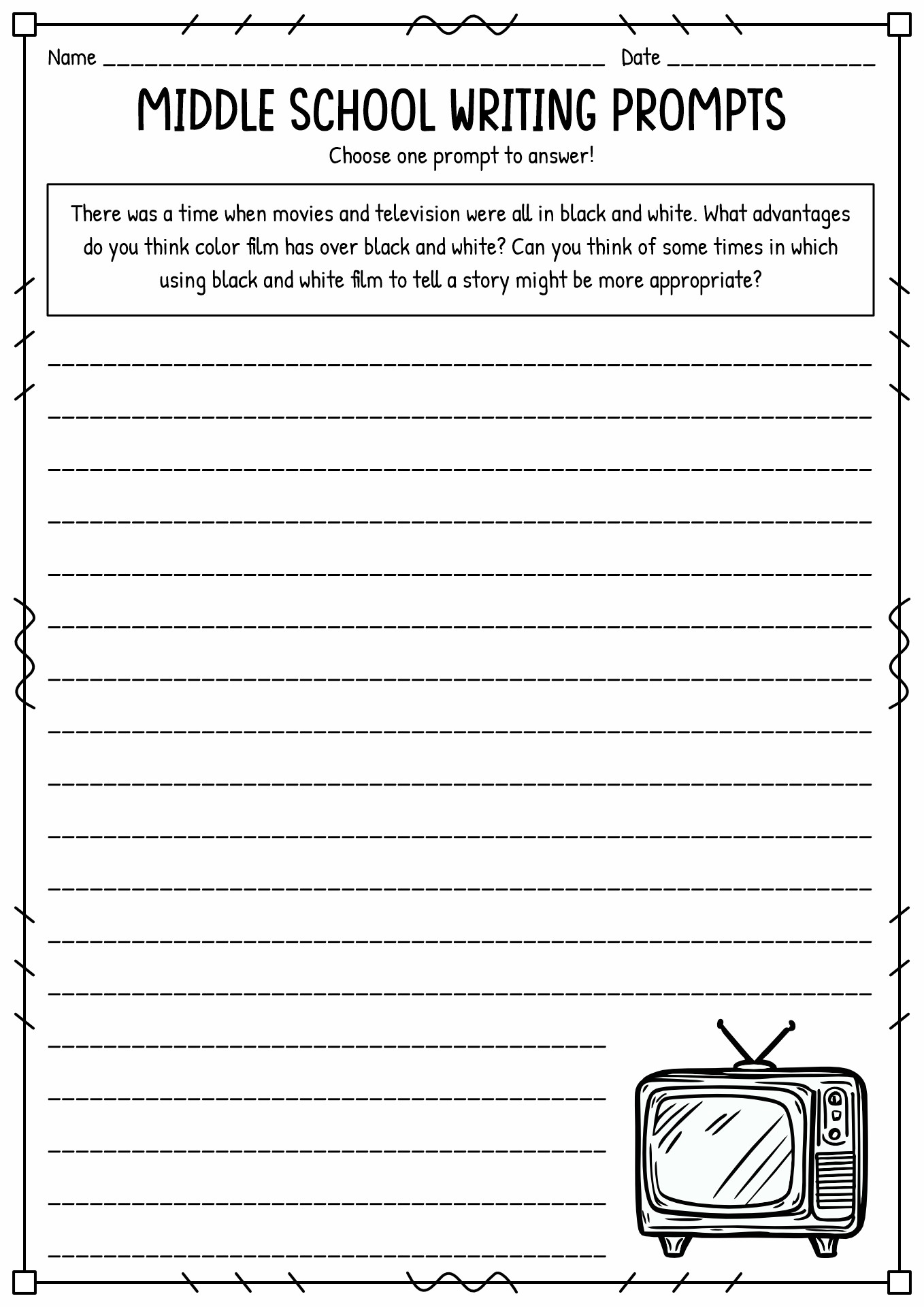 Creative Writing Worksheets Middle School