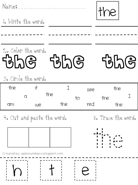 Free Kindergarten Sight Word Worksheets Image