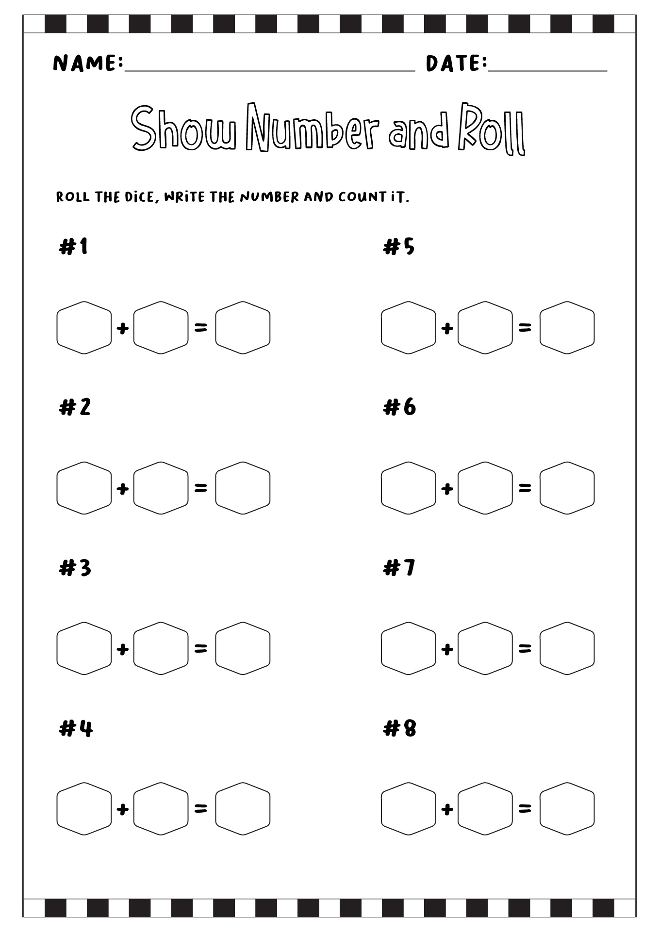 Game Show Number and Roll Worksheet