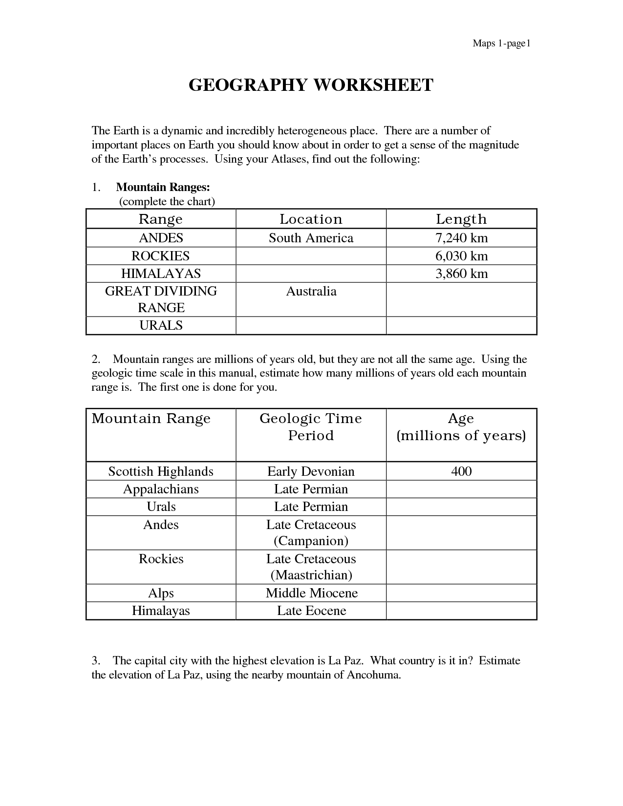 Geography Worksheets Image