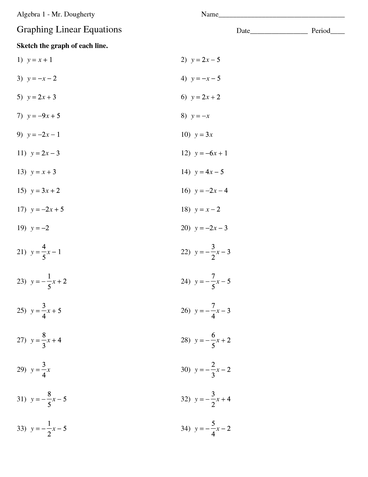 16 Graphing Linear Functions Worksheets Worksheeto