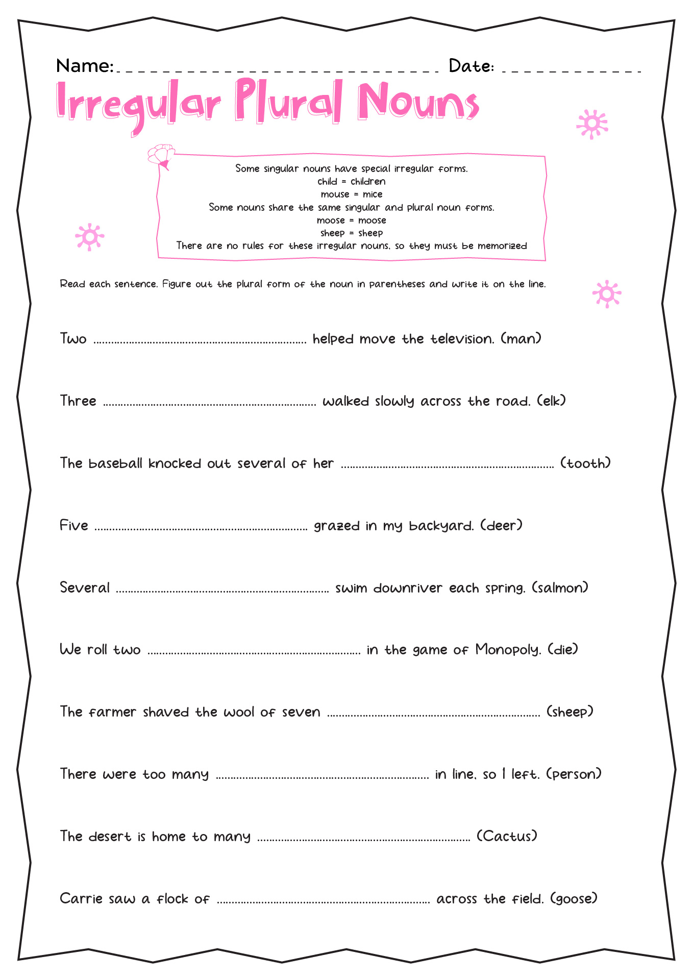 Irregular Plural Nouns Worksheet 2nd Grade Image