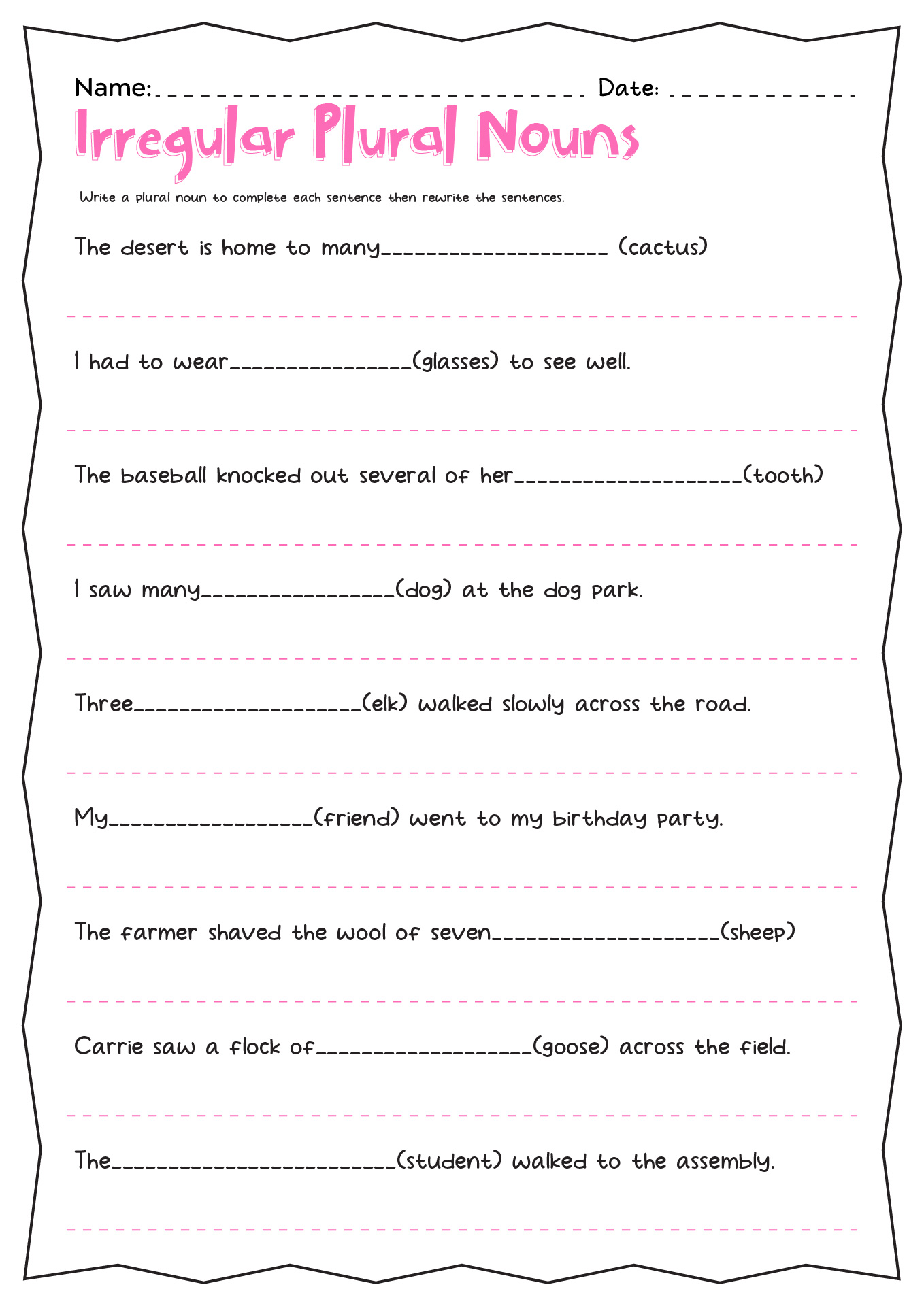Irregular Plural Nouns Worksheet 4th Grade