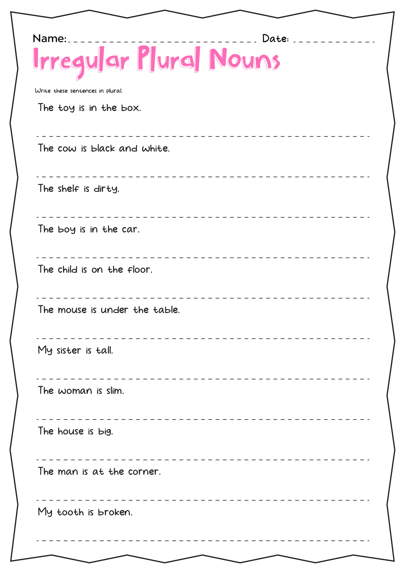 Irregular Plural Nouns Worksheets 6th Grade