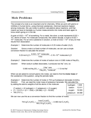 Moles Chemistry Practice Problems Image