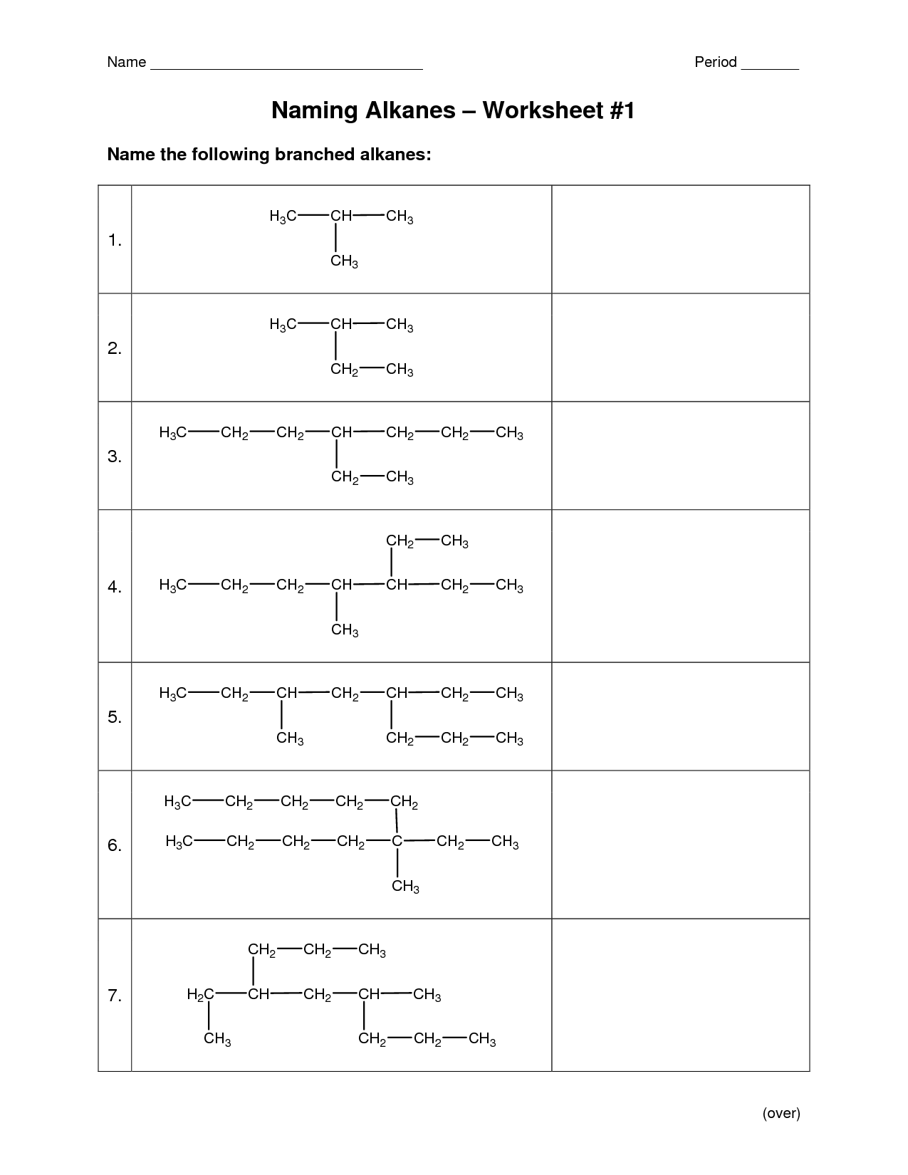 Naming Alkanes Practice Worksheet With Answers