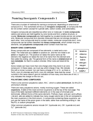 Organic and Inorganic Compounds Worksheet Image