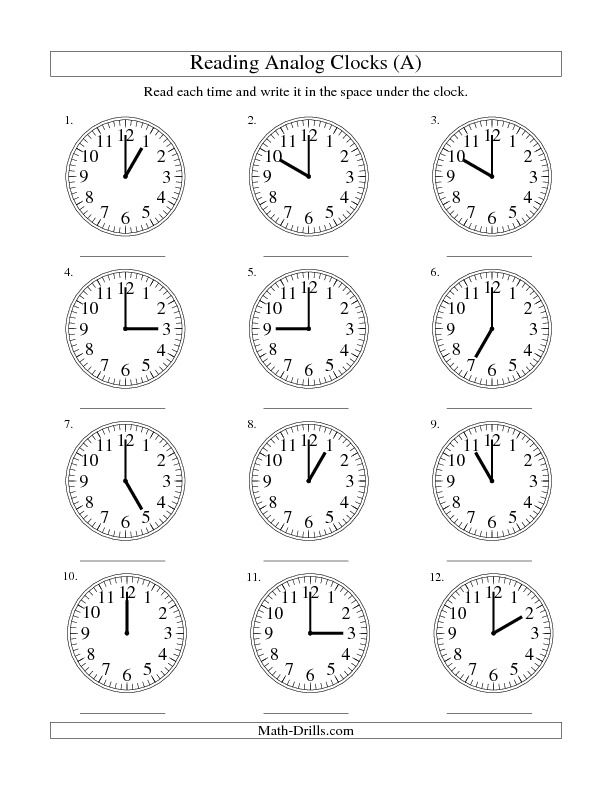 Reading Analog Clock Worksheets Image