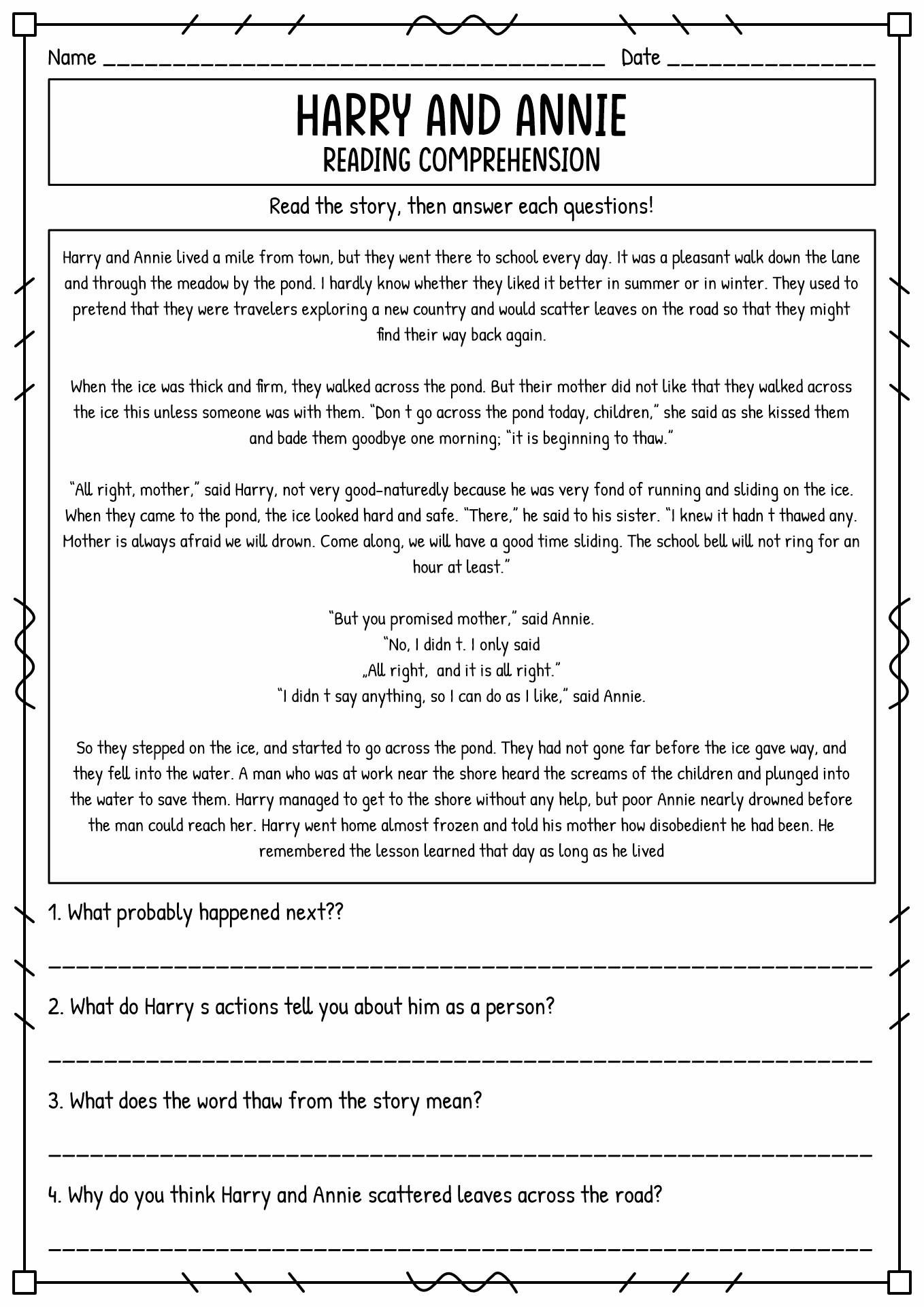 Reading Comprehension Test Questions