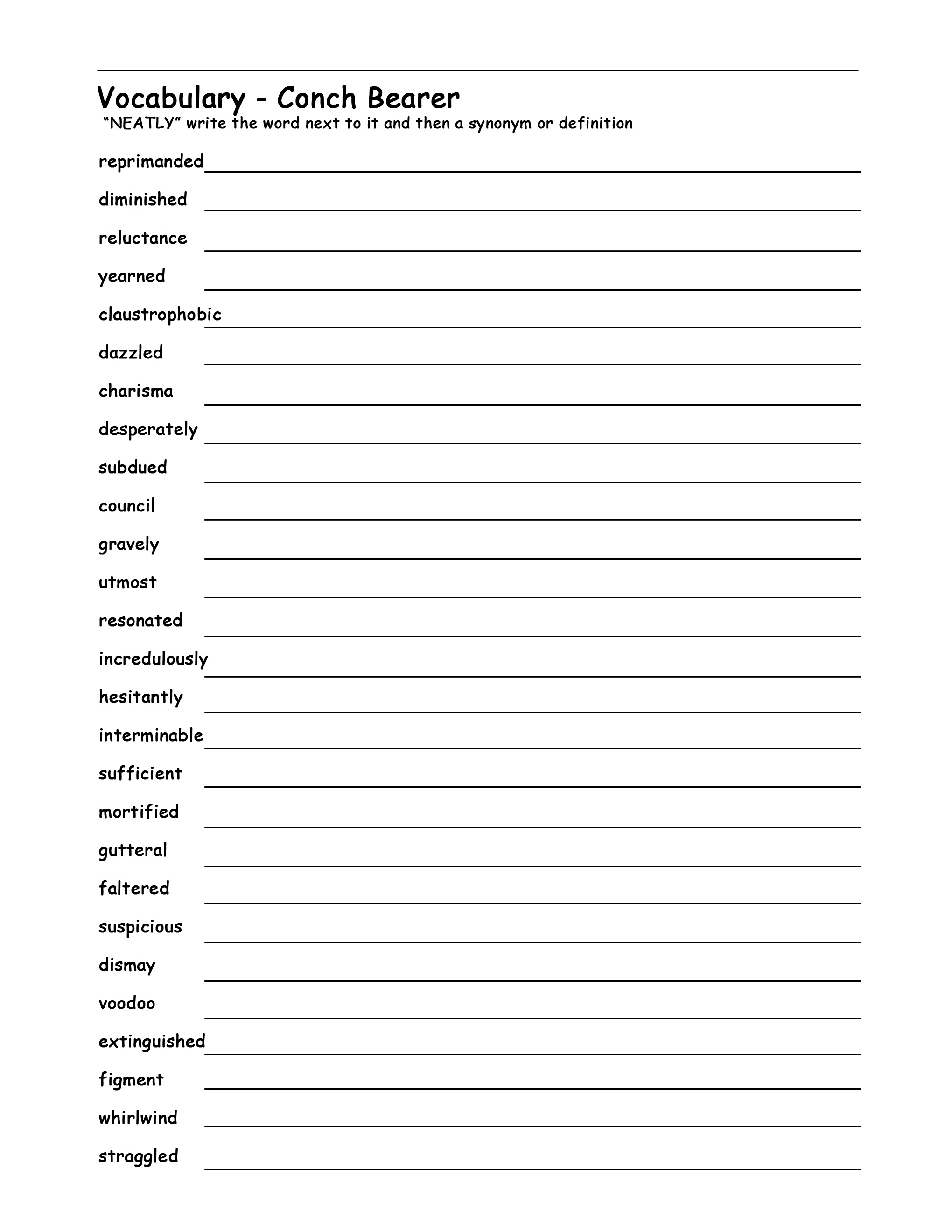 Reading Vocabulary Worksheets Image