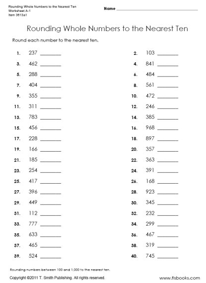 Rounding Numbers Nearest Ten Worksheets Image