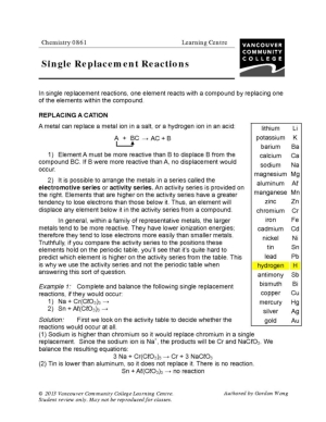 Single and Double Replacement Reactions Worksheet Image