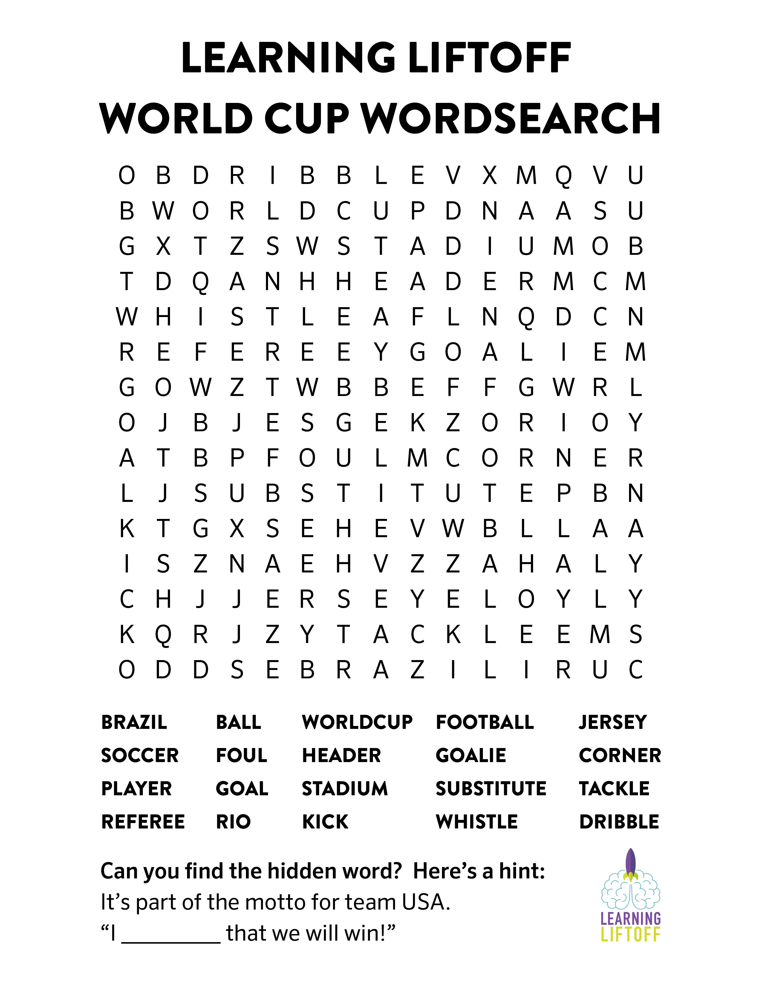 Soccer Word Search Printable Image