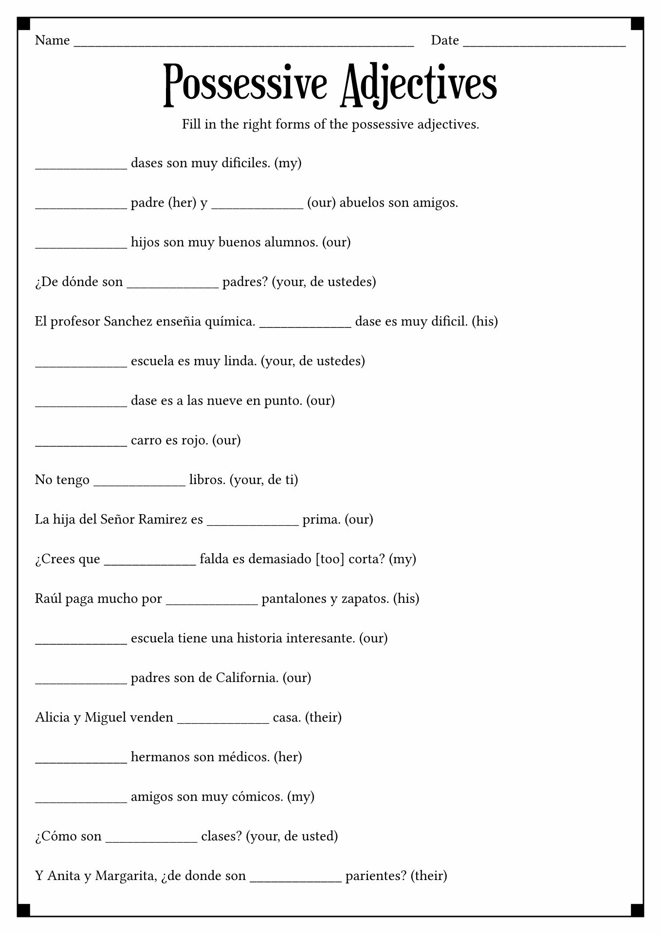 50-possessive-adjective-spanish-worksheet