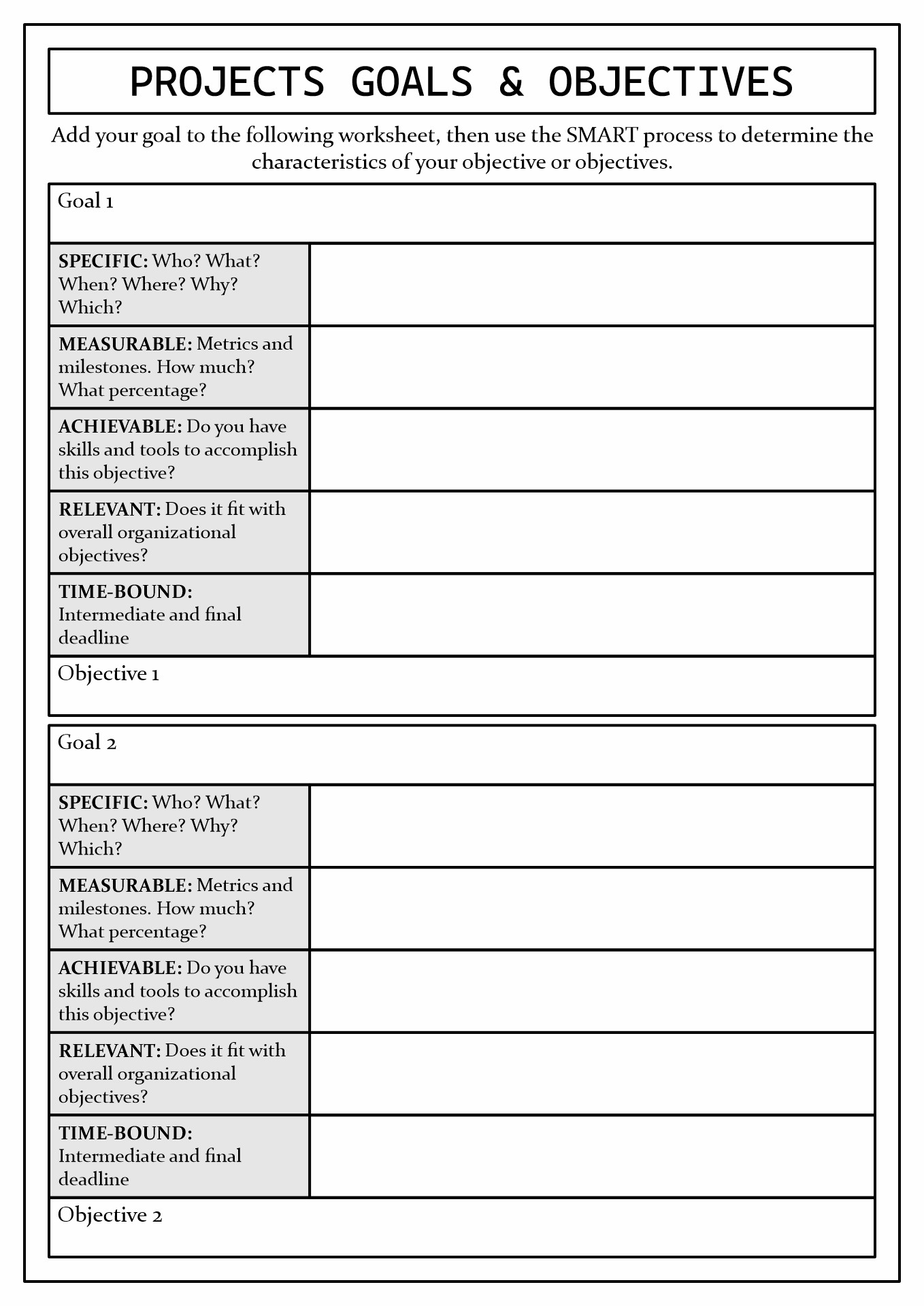 Templates for Goal Setting Worksheets