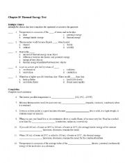 Thermal Energy Transfer Worksheet