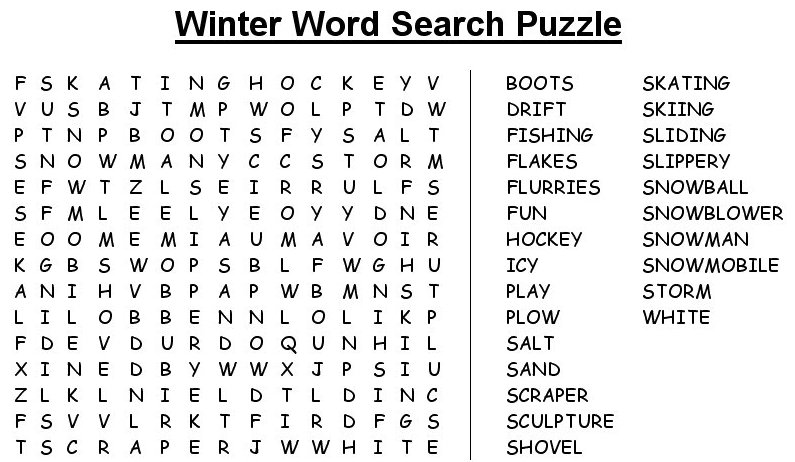 Winter Word Search Puzzles to Print Image