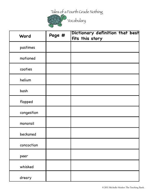 Worksheets for 4th Grade Vocabulary Words Image