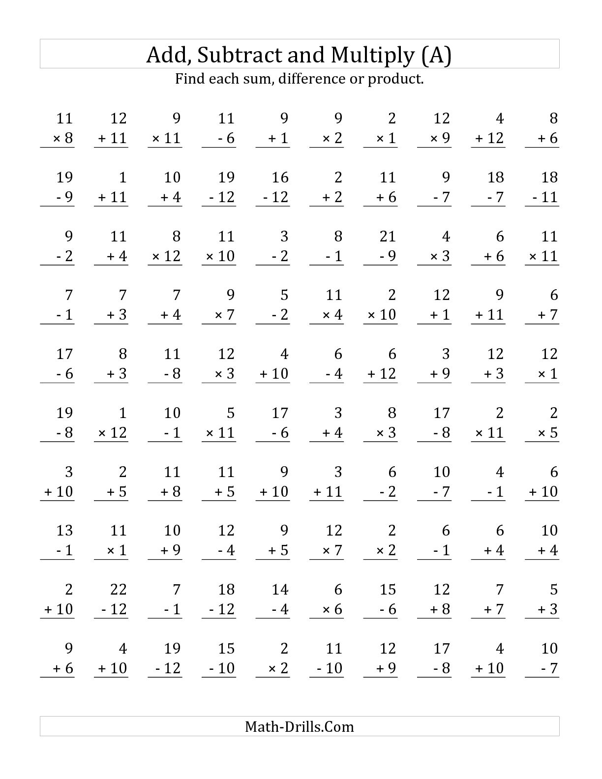100 Multiplication Timed Test Worksheet Image