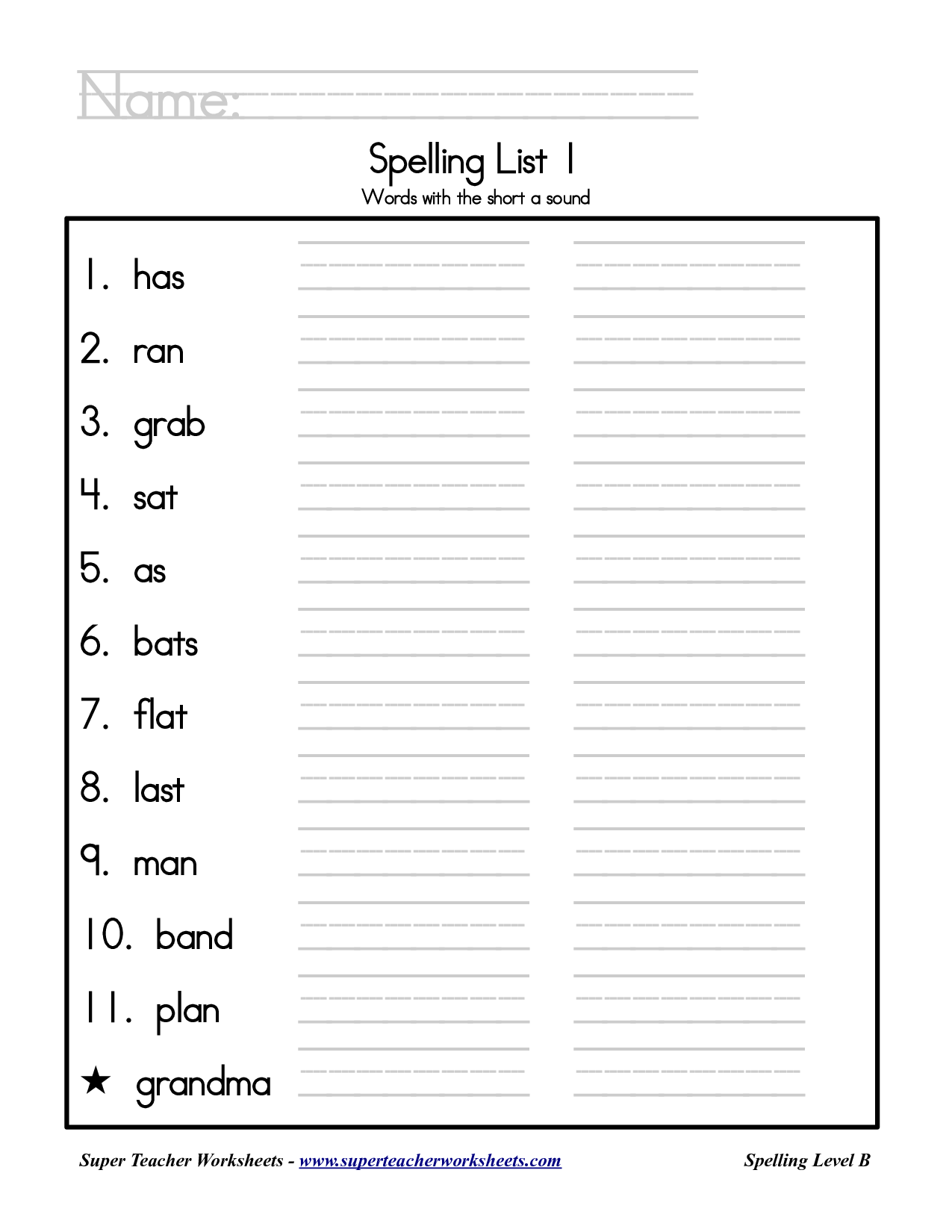 3rd Grade Spelling Worksheets Printable