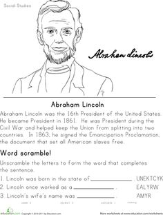 Abraham Lincoln Printable Worksheets Image