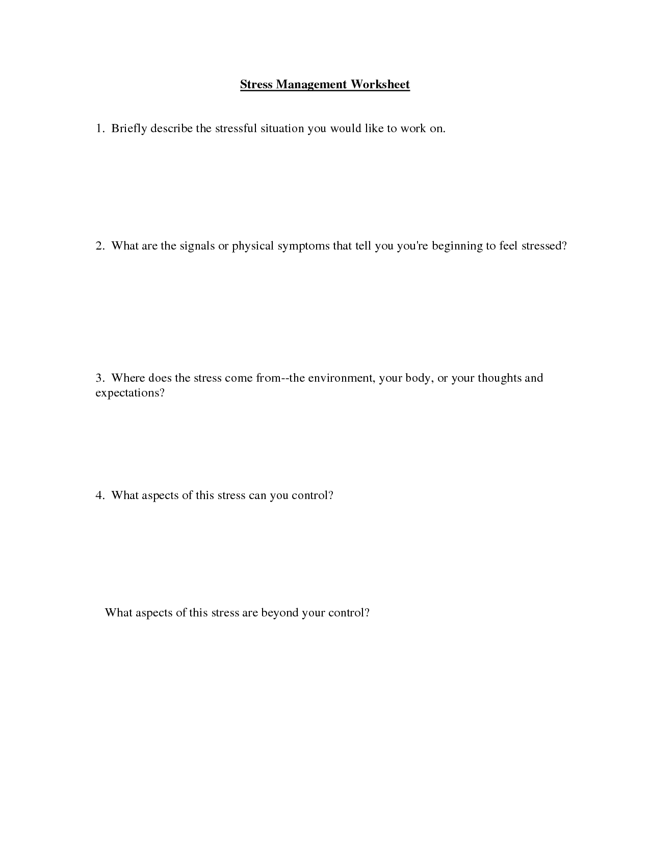 Anxiety and Stress Management Worksheets Image