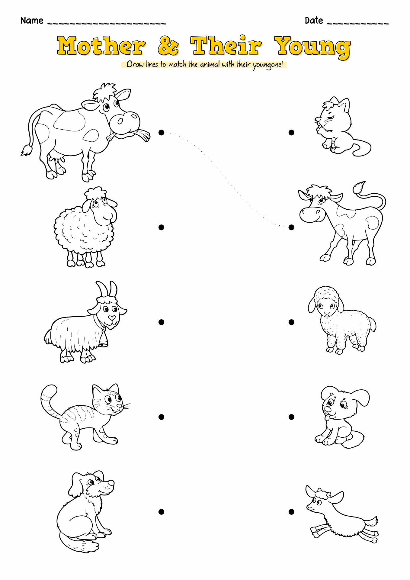Baby Farm Animal Matching Worksheet Image