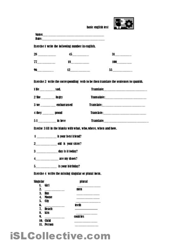 Basic English Skills Worksheets Image