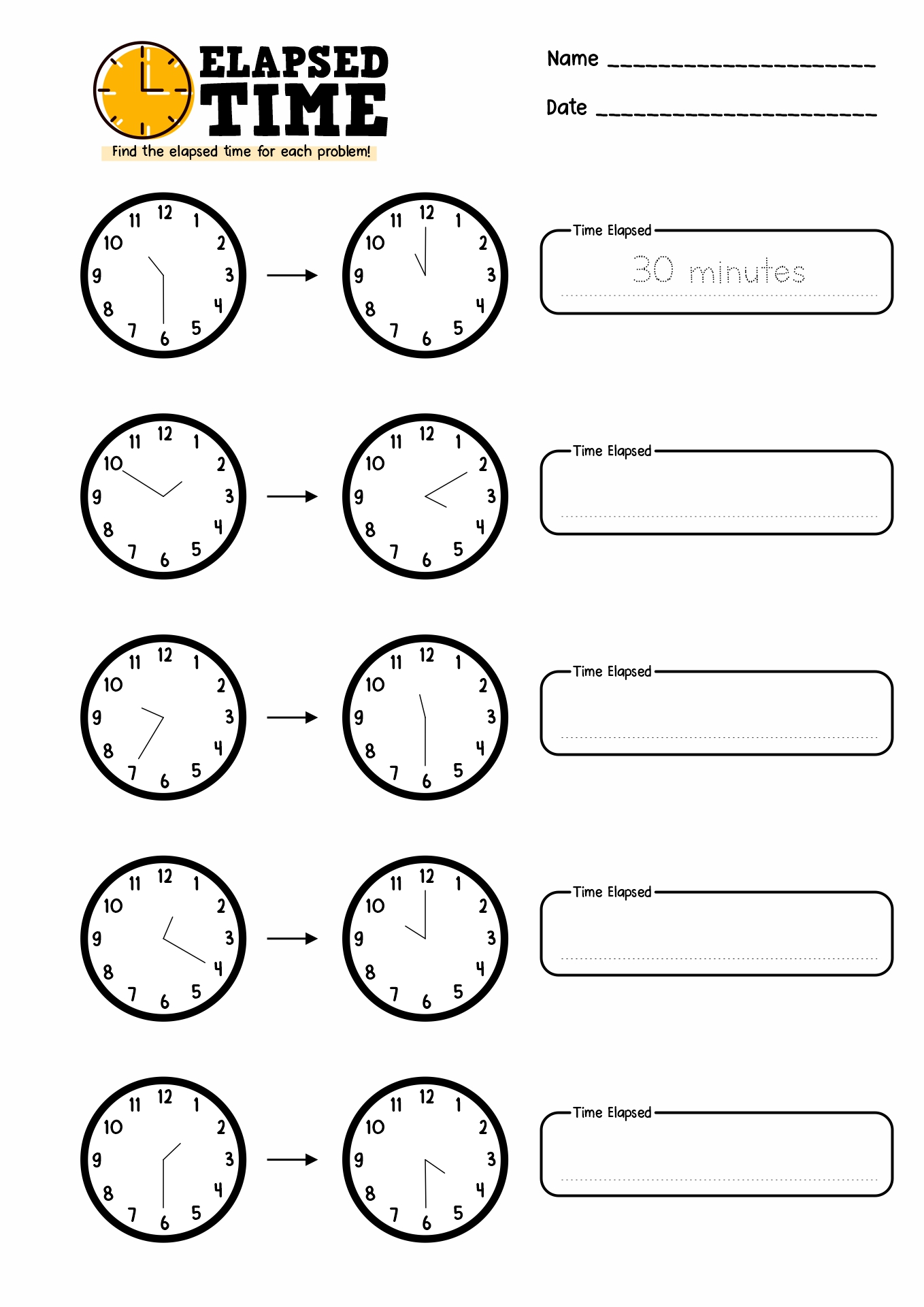 Elapsed Time Problems 4th Grade