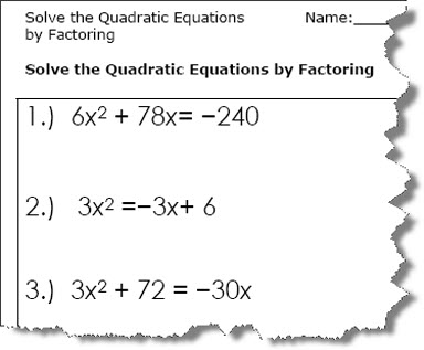 Factoring Quadratic Equations Worksheet Answers Image