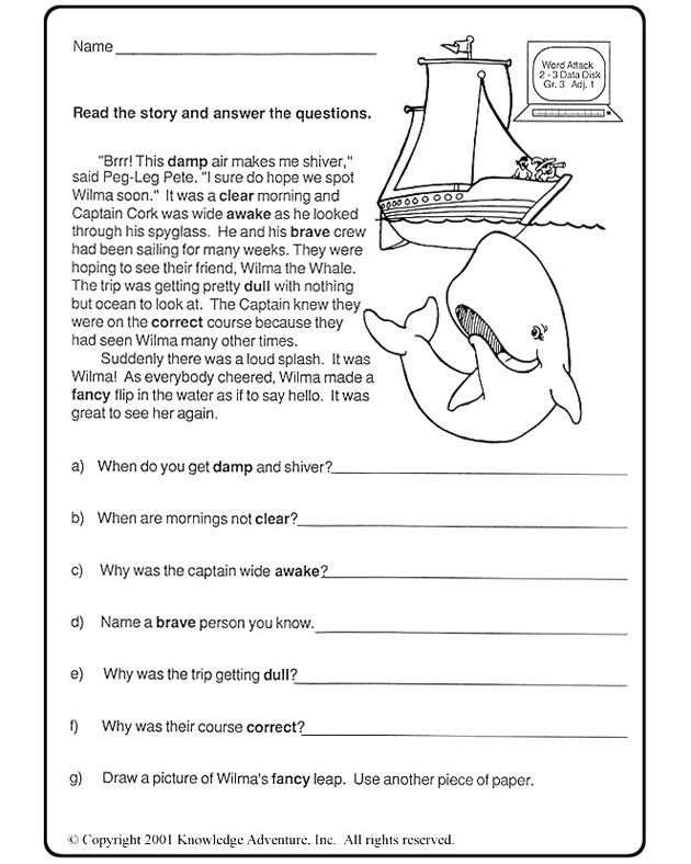 Free 2nd Grade Reading Comprehension Worksheets